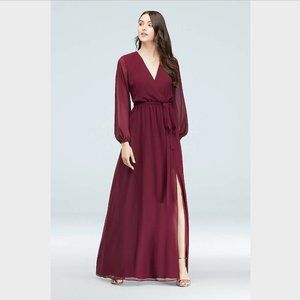 Long Sleeve Chiffon Faux-Wrap Dress